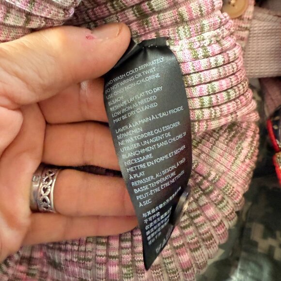 Anthropologie Pink & Gray Patterned Ribbed Turtleneck Small Sweater Button Cuffs - Picture 11 of 11